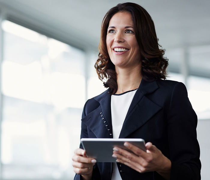Woman holding a tablet