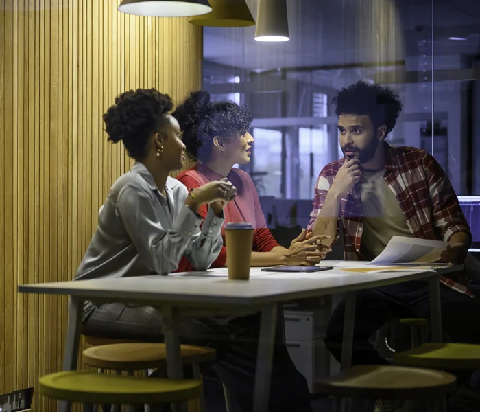 A group of people having a meeting